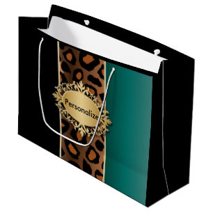 Het blauwgroen en Zwarte Patroon van de Luipaard Groot Cadeauzakje