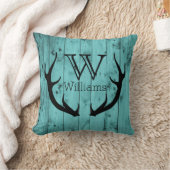 Het Blauwgroen Houten Zwarte Monogram van de Kussen (Deken)