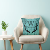 Het Blauwgroen Houten Zwarte Monogram van de Kussen (Stoel)