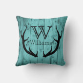 Het Blauwgroen Houten Zwarte Monogram van de Kussen (Achterkant)