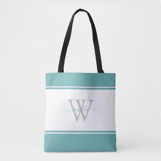 Het Blauwgroen Initiaal van het Manuscript van Mon Tote Bag (Voorkant)