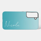 Het blauwgroen Manuscript van de Handtekening van Samsung Galaxy Hoesje (Achterkant horizontaal)