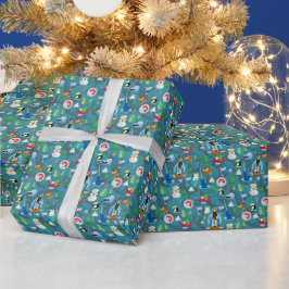 Het Blauwgroen Patroon van Elf en van Karakters be Cadeaupapier