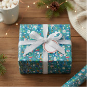 Het Blauwgroen Patroon van Elf en van Karakters be Inpakpapier Vel