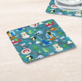 Het Blauwgroen Patroon van Elf en van Karakters be Kartonnen Onderzetters (Schuin)