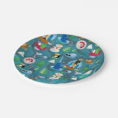Het Blauwgroen Patroon van Elf en van Karakters be Papieren Bordje (Gekanteld)