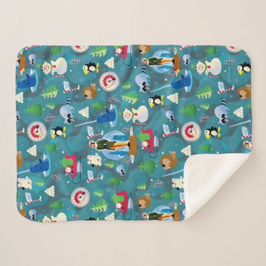 Het Blauwgroen Patroon van Elf en van Karakters be Sherpa Deken (Voorkant (horizontaal))