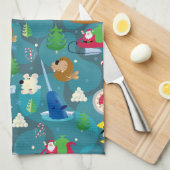 Het Blauwgroen Patroon van Elf en van Karakters be Theedoek (Quarter Fold)