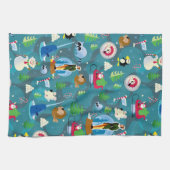 Het Blauwgroen Patroon van Elf en van Karakters be Theedoek (Horizontaal)