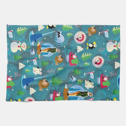 Het Blauwgroen Patroon van Elf en van Karakters be Theedoek (Horizontaal)