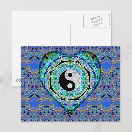 Het Blauwgroene Hart Yin Yang van Mandala Briefkaart (Voorkant / Achterkant)