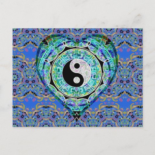Het Blauwgroene Hart Yin Yang van Mandala Briefkaart (Voorkant)