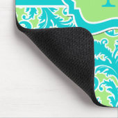 Het blauwgroene Witte Gestreepte Monogram Mousepad Muismat (Hoek)