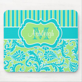 Het blauwgroene Witte Gestreepte Monogram Mousepad Muismat