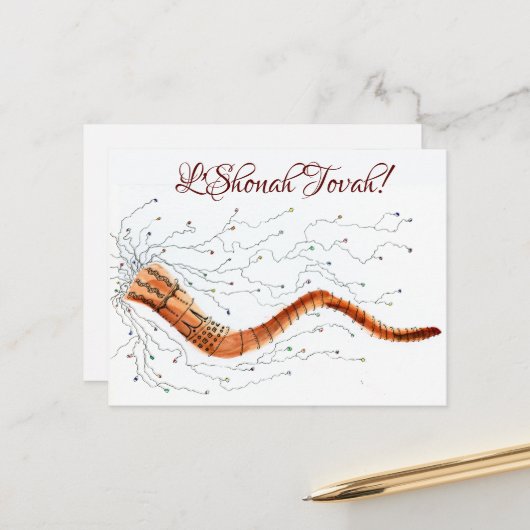 Het blazen van de Shofar visueel Briefkaart (Voorkant / Achterkant in situ)