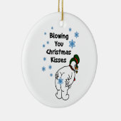 Het blazen van kerstkisses keramisch ornament (Rechts)