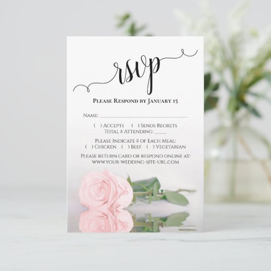 Het Bleke bleekroze roze bruidsroze bruinbruid wee RSVP Kaartje (Staand voorkant)