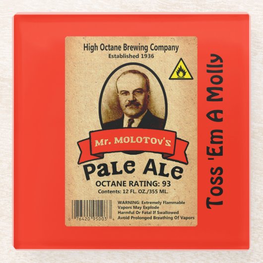 Het Bleke etiket van de heer Molotov Glazen Onderzetter (Voorkant)