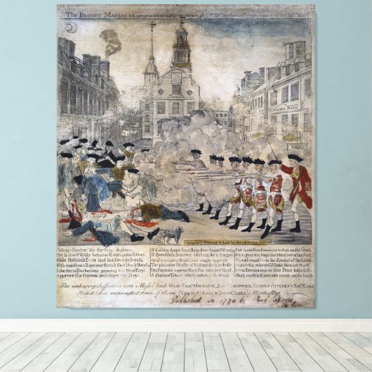 Het bloedbad in Boston door Paul Revere 1770 Canvas Afdruk (Insitu (Houten vloer))
