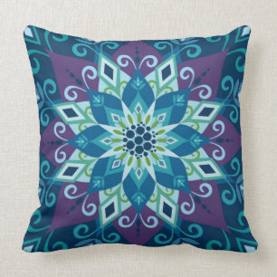 Het bloeien Mandala-Blauw-Grote Schaal-Sierkussen Kussen