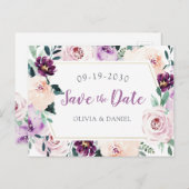 Het bloeien van botanische paarse florale sparen d aankondigingskaart (Voorkant / Achterkant)