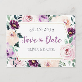 Het bloeien van botanische paarse florale sparen d aankondigingskaart