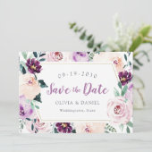 Het bloeien van botanische paarse florale sparen d save the date (Staand voorkant)