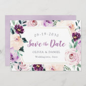 Het bloeien van botanische paarse florale sparen d save the date (Voorkant / Achterkant)