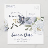 Het bloeien van botanische stoffige blauwe bloem s aankondigingskaart (Voorkant / Achterkant)