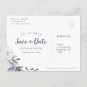 Het bloeien van botanische stoffige blauwe bloem s aankondigingskaart (Achterkant)