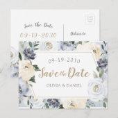 Het bloeien van botanische stoffige blauwe bloem s aankondigingskaart (Voorkant / Achterkant)