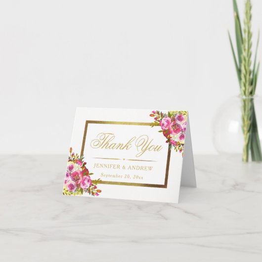 Het bloemen Elegante Elegante Gouden Lijst dankt u Bedankkaart (Voorkant)
