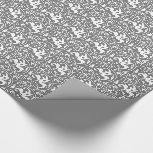 Het Bloemen Grijs/Grijs en Witte Damast van Ikat - Cadeaupapier (Hoek)