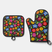 Het bloemen is prachtig ovenwant & pannenlap set (Voorkant)