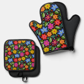 Het bloemen is prachtig ovenwant & pannenlap set (Voorkant / Achterkant)