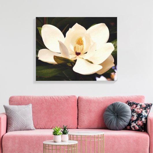 Het bloemen Witte Magnolia Stretched Canvas Druk (Insitu (Woonkamer))