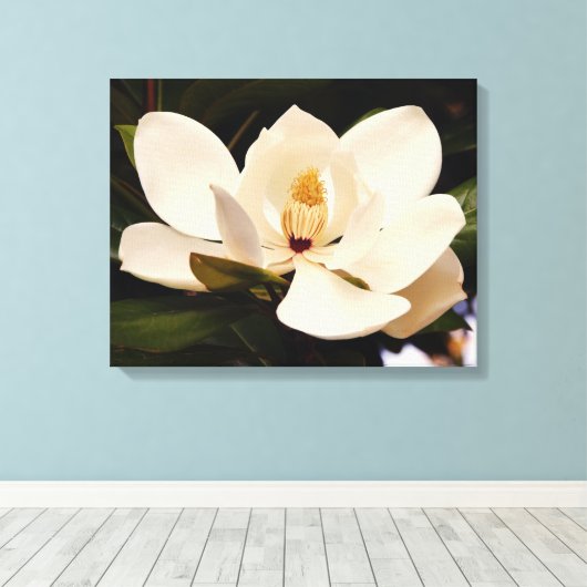 Het bloemen Witte Magnolia Stretched Canvas Druk (Insitu (Houten vloer))