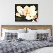 Het bloemen Witte Magnolia Stretched Canvas Druk Afdruk (Insitu (Slaapkamer))