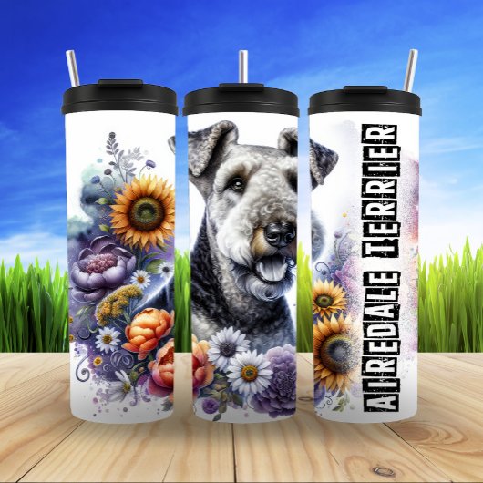 Het bloemenavontuur van de Airedale Terrier Thermosbeker