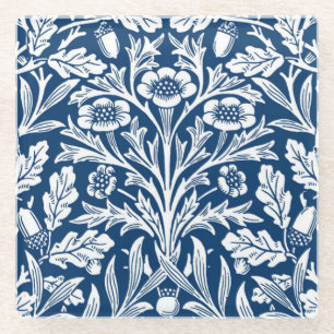 Het BloemenDamast van de Jugendstil, het Blauw van Glazen Onderzetter