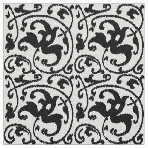 Het BloemenDamast van Ikat - Wit en Zwarte Stof