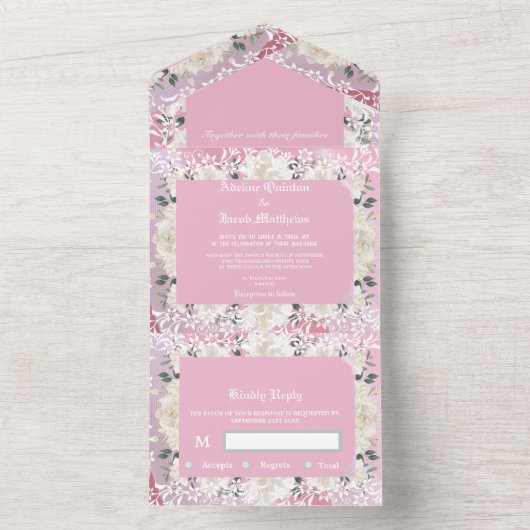 Het bloemenscript in één huwelijksuitnodiging all in one uitnodiging (Binnen)