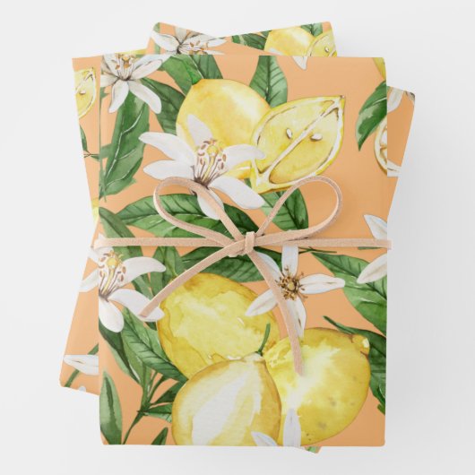 Het bloesem van de zomer Lemon op sinaasappel Inpakpapier Vel (In situ)