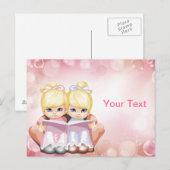 Het blonde TweelingBriefkaart van Meisjes Briefkaart (Voorkant / Achterkant)
