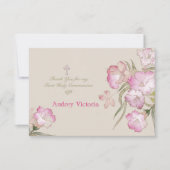 Het blozen dankt de Roze BloemenHeilige Communie u Bedankkaart (Voorkant)