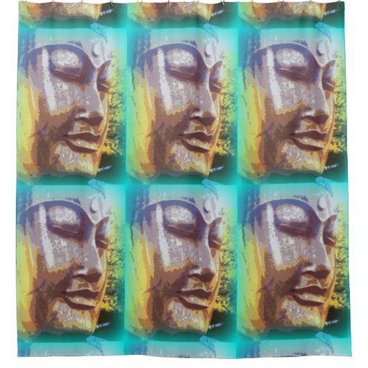 het boeddha - gezichtsgroen patroon mediteren douchegordijn (Voorkant)