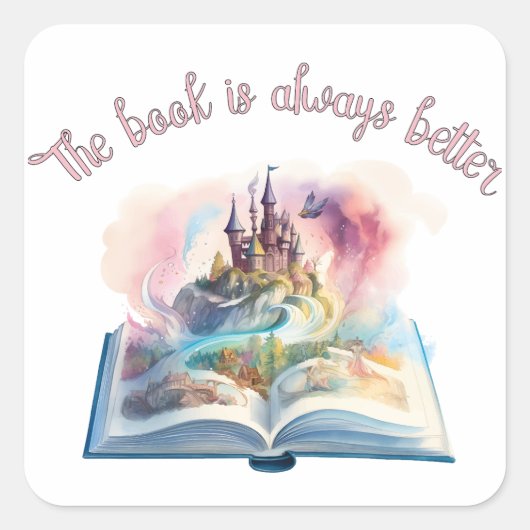 Het boek is altijd beter vierkante sticker (Voorkant)