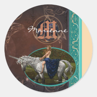 Het boek van de alchemist en fantasie eenhoorn ronde sticker