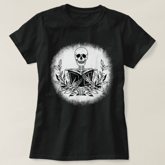 Het boek van de Bookworm Reader Skeleton het Lezen T-shirt (Design voorkant)