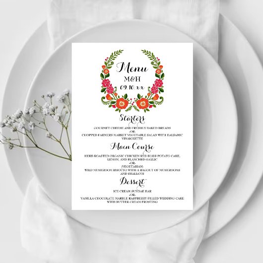 Het Bohemian Summer Wedding Collectie Menu